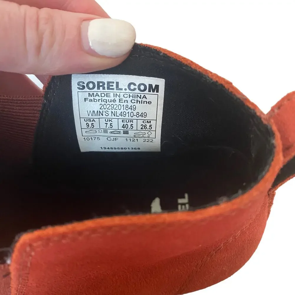 SOREL Waterproof Suede Leather Evie Pull On Wedge Ankle Bootie WARP RED 9.5